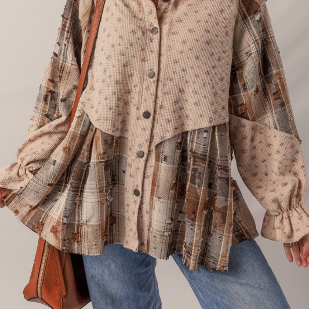 Women's Beige Plaid Button Down Shirt